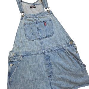 VTG Polo Jeans Ralph Lauren XL Shorts Overalls 90s Y2K Light Wash